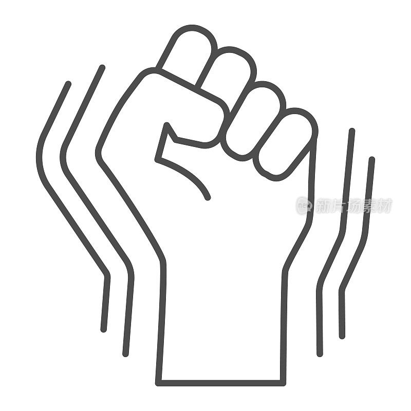Raised fist gesture thin line icon,  concept, Human hand up protest sign on white background, Fist raised up icon in outline style for mobile concept, web design. Vector graphics.